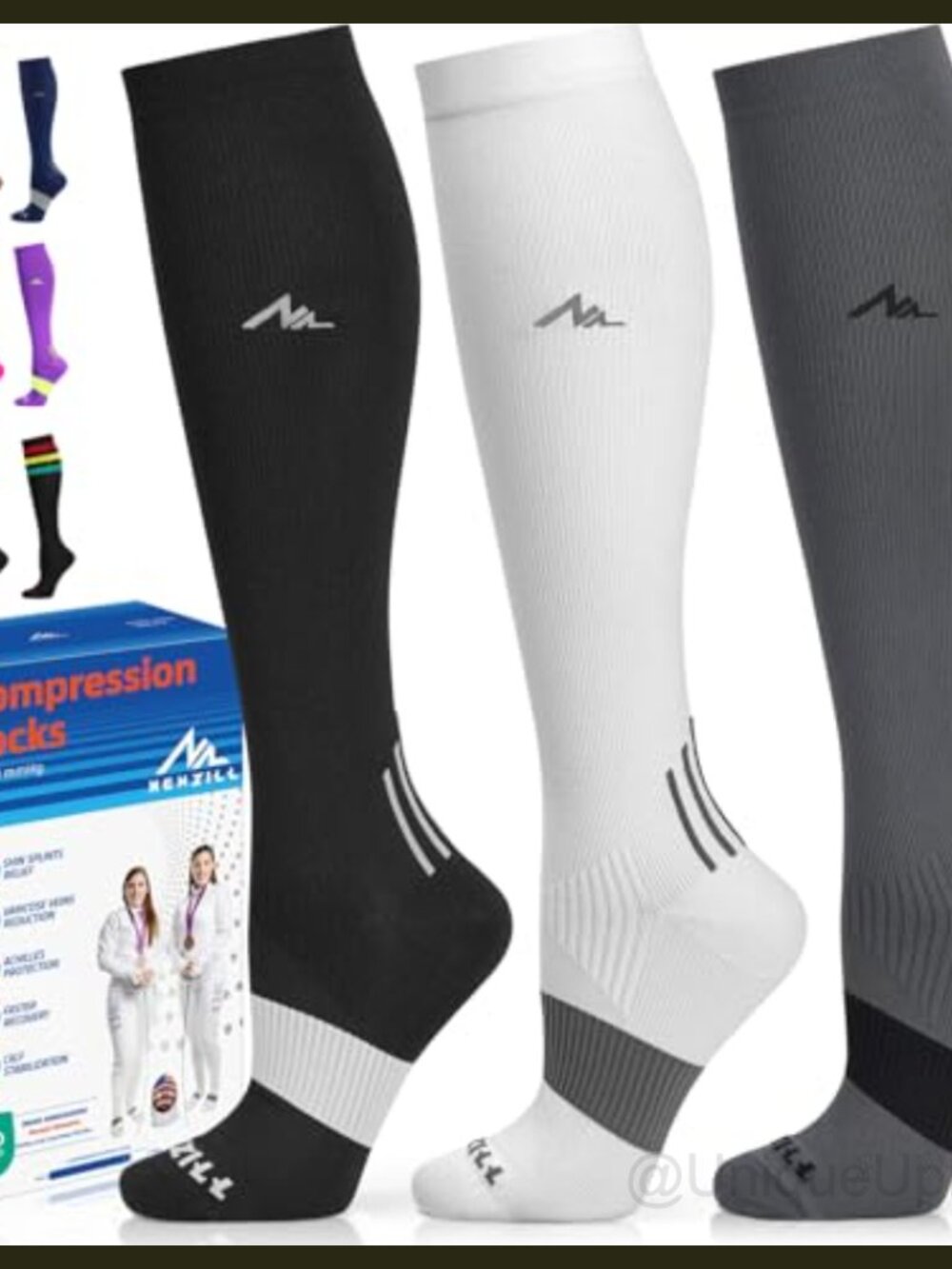 Unisex 20-30 mmHg Compression Socks Knee High Nylon Spandex 3 Pairs